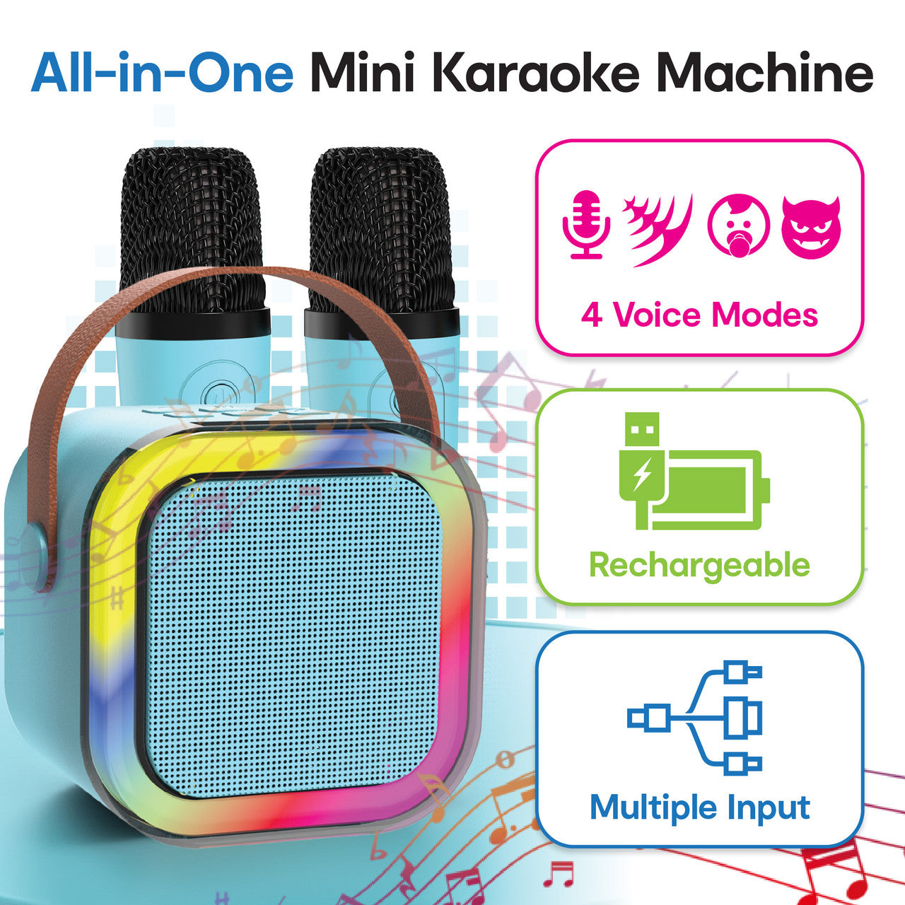 Laser Mini Karaoke Speaker with 2 Wireless Mics - Blue - Image 5