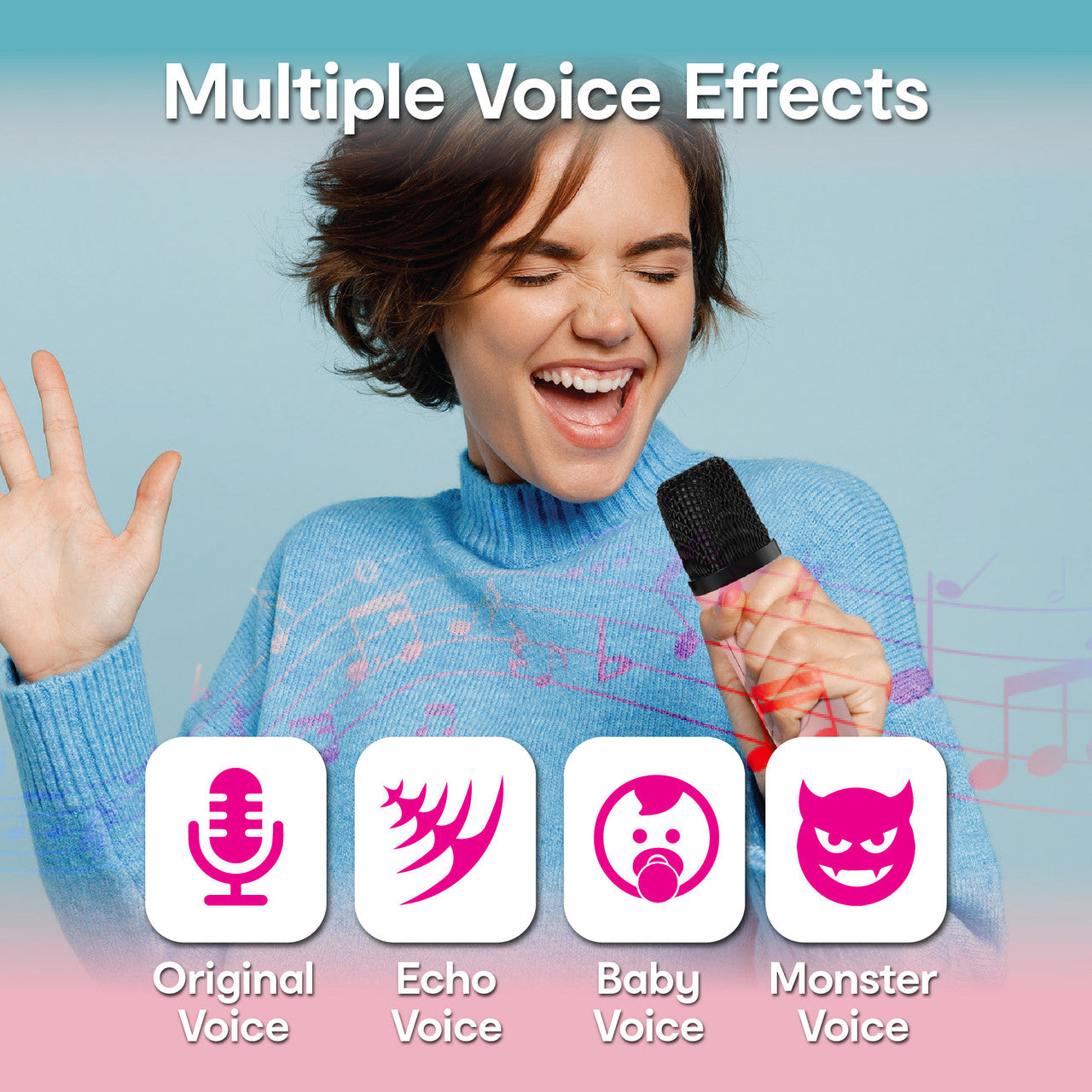 Laser Mini Karaoke Speaker with 2 Wireless Mics - Pink - Image 4