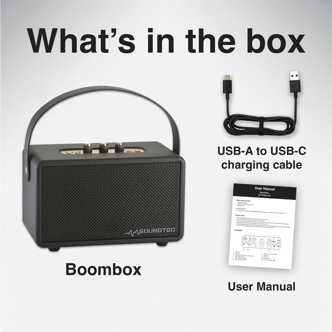 SoundTec Retro Bluetooth Boombox Black - Image 9