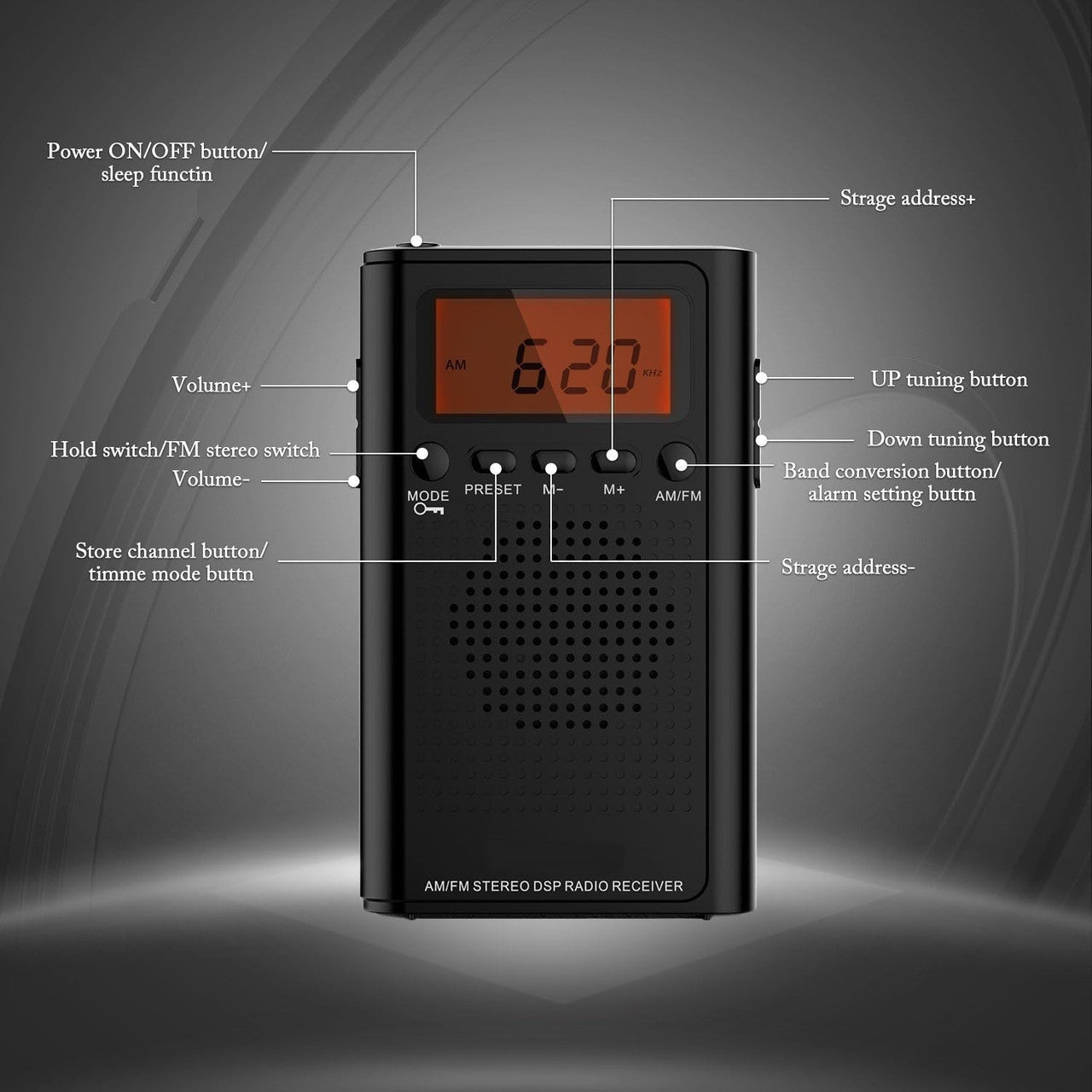 Laser AM FM Pocket Radio with LCD and Speaker - Image 2