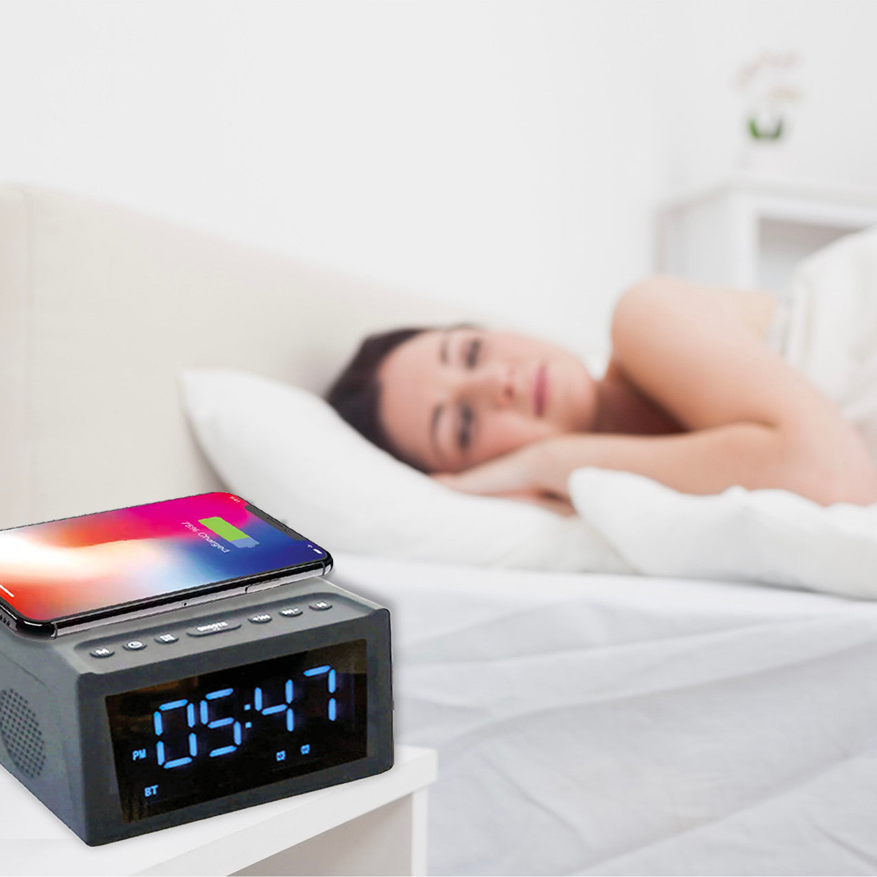 Laser Alarm Clock with Wireless Charging & Bluetooth - Image 2