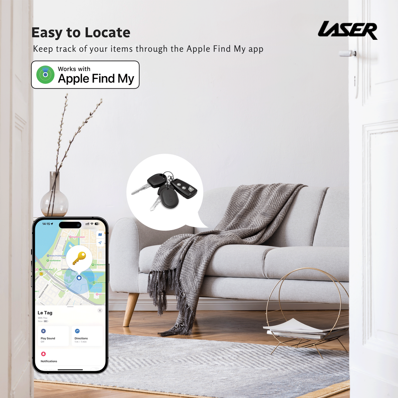 Laser Mini Smart Tag with Apple Find My Tracking Black - Image 7