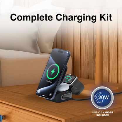 Laser 3 in 1 Foldable Wireless Charging Stand Black - Image 2