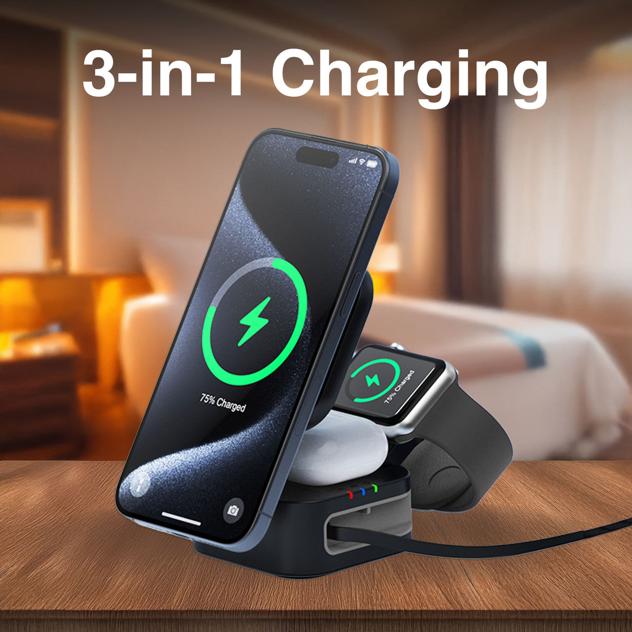 Laser 3 in 1 Foldable Wireless Charging Stand Black - Image 3