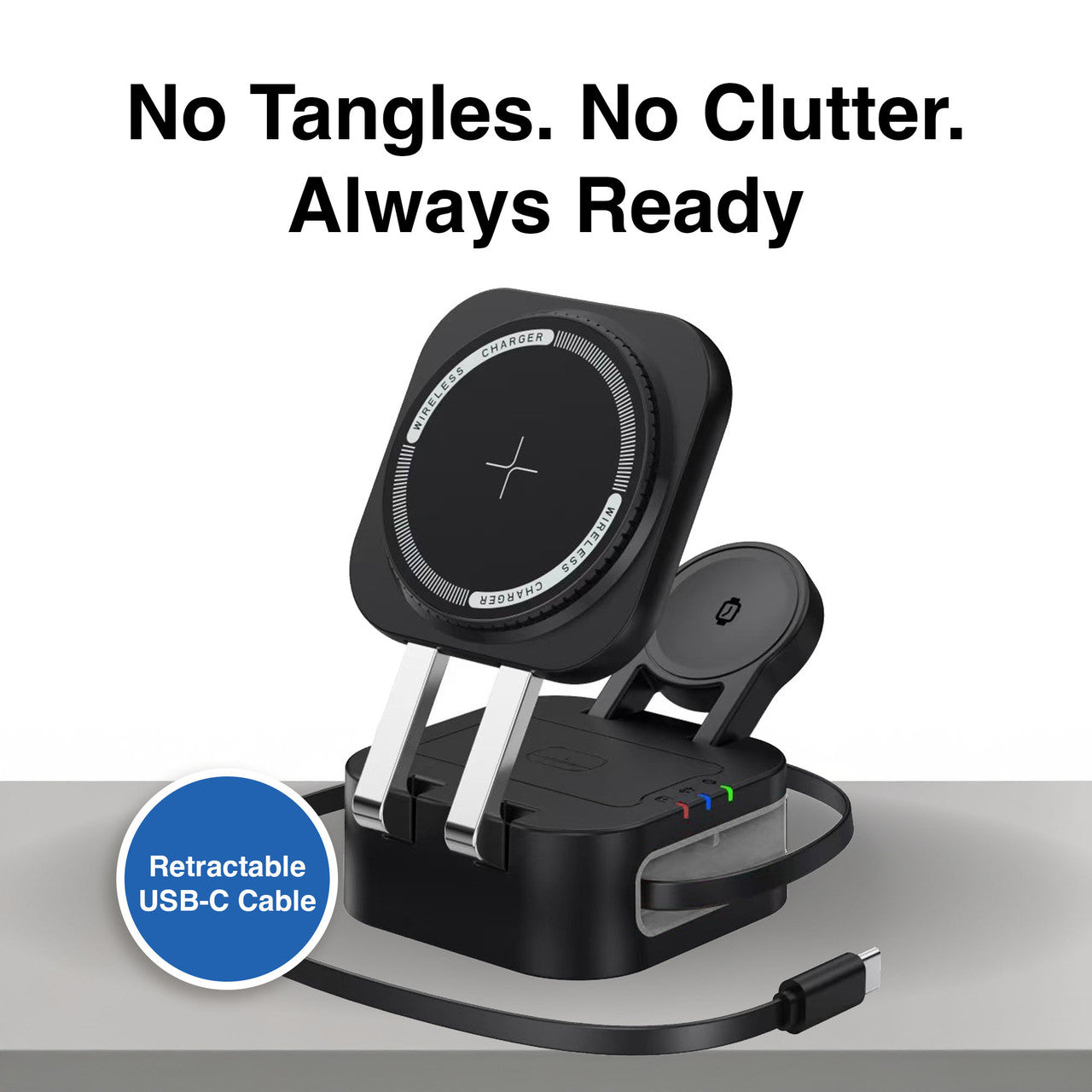 Laser 3 in 1 Foldable Wireless Charging Stand Black - Image 5