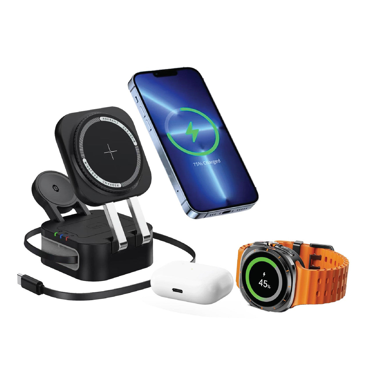 Laser 3 in 1 Foldable Wireless Charging Stand Black - Image 8