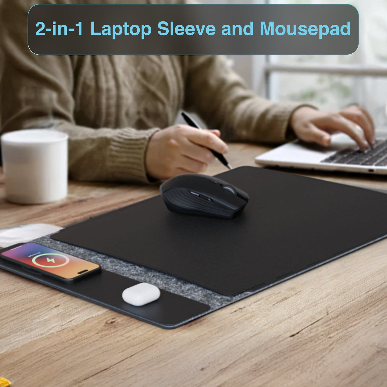 Laser Wireless Charging Laptop Sleeve Up to 16 Inch Black - Image 2