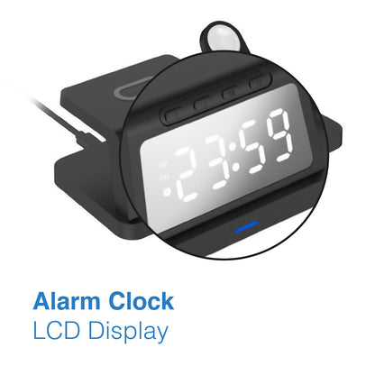 Laser 3-in-1 Wireless Charging Station with Alarm Clock - Black - Image 3