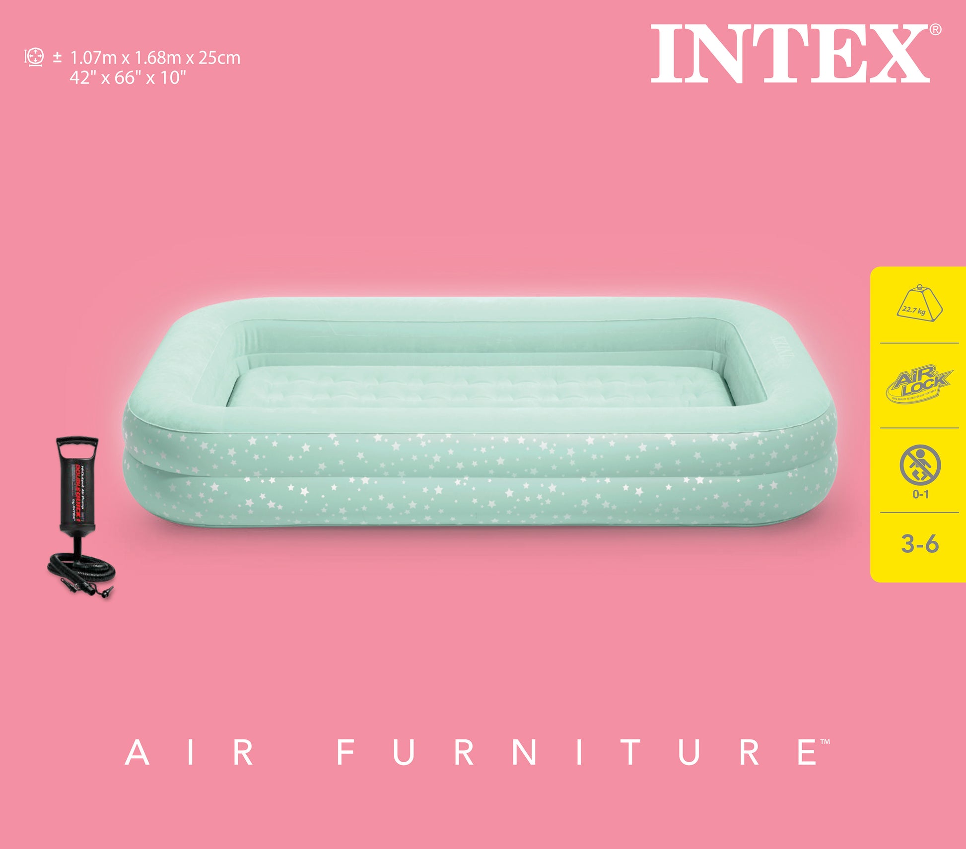 Intex Kidz Inflatable Travel Bed set with Hand Pump - Stars. Great for Travel 66810 - Image 7