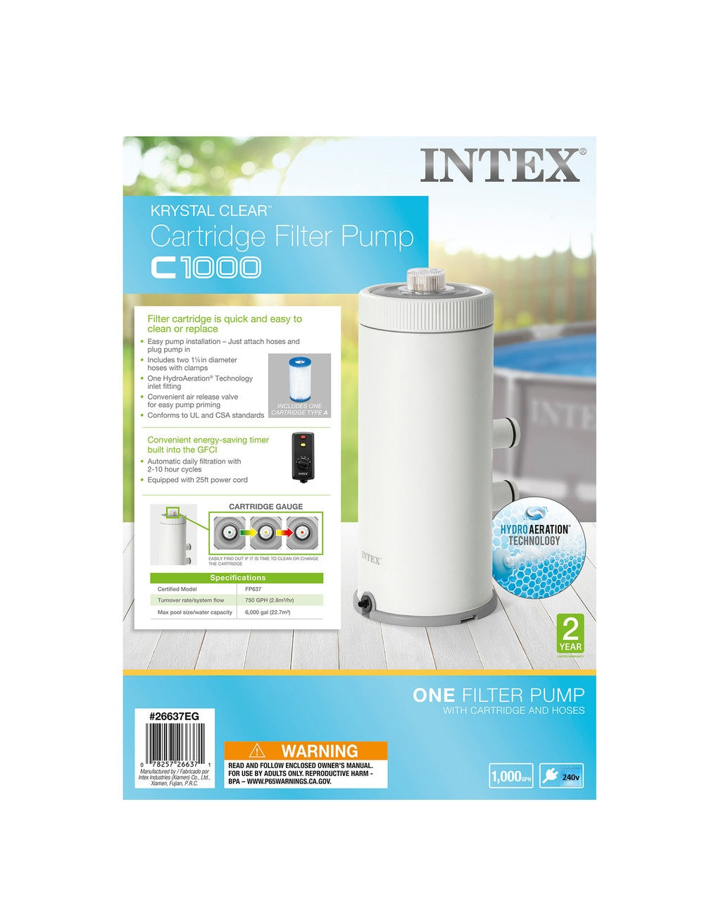 Intex C1000 Cartridge Filter Pump W/ GFCI 3785/h 26638 New Model for 2025 - Image 6