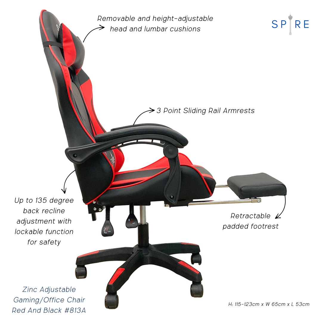Spire Zinc Adjustable Gaming/Office Chair Red And Black 813A - Image 5