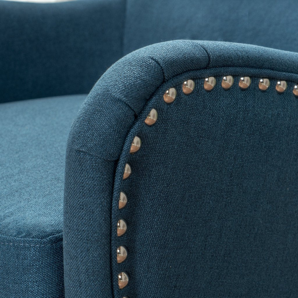 Vintage Dark Blue Fabric High Back Padded Armchair - Image 2