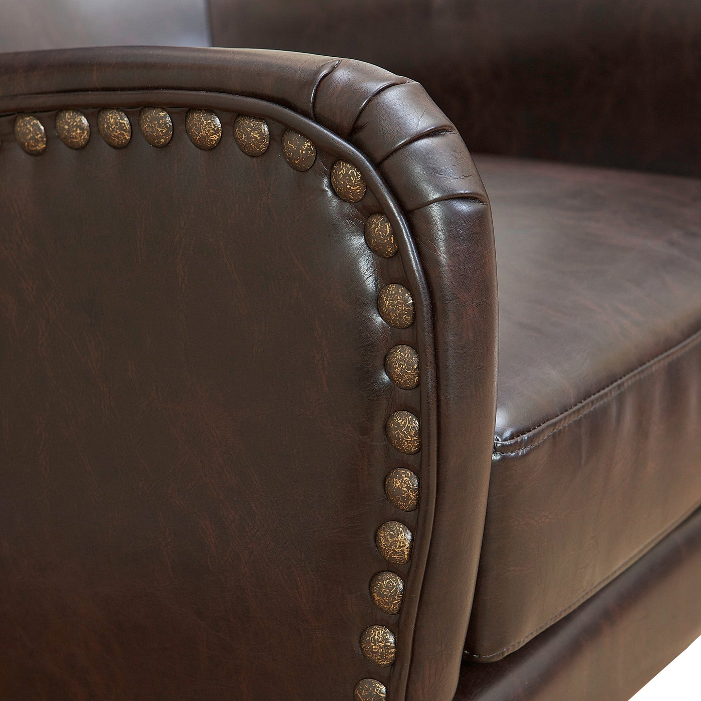 Vintage Brown Bonded Leather High Back Armchair - Image 3