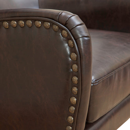 Vintage Brown Bonded Leather High Back Armchair - Image 3