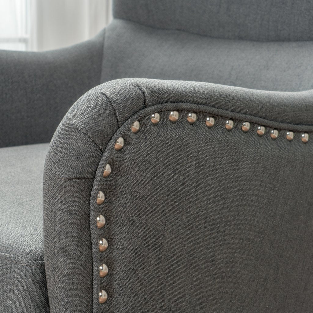 Vintage Grey Fabric High Back Padded Armchair - Image 2