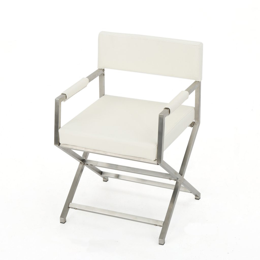 Rocklin Steel & Bonded Leather Director chair Armchair in White - Image 5