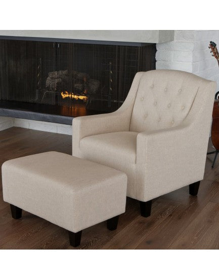 Canberra Fabric Armchair & Ottoman in Begie  Linen - Image 4