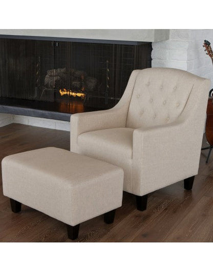 Canberra Fabric Armchair & Ottoman in Begie  Linen - Image 4
