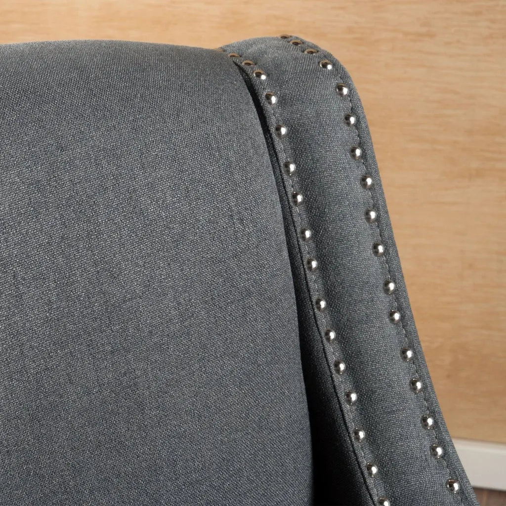 Camden Linen Fabric Studded Armchair in Dark Grey - Image 2