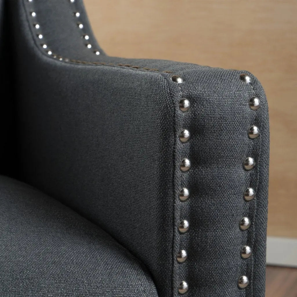 Camden Linen Fabric Studded Armchair in Dark Grey - Image 3