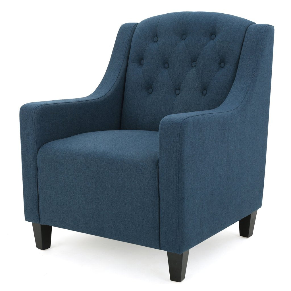 Canberra Linen Fabric Tufted Armchair in Dark Blue - Image 2