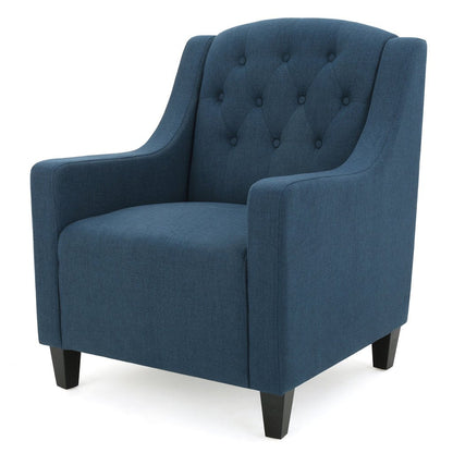 Canberra Linen Fabric Tufted Armchair in Dark Blue - Image 2