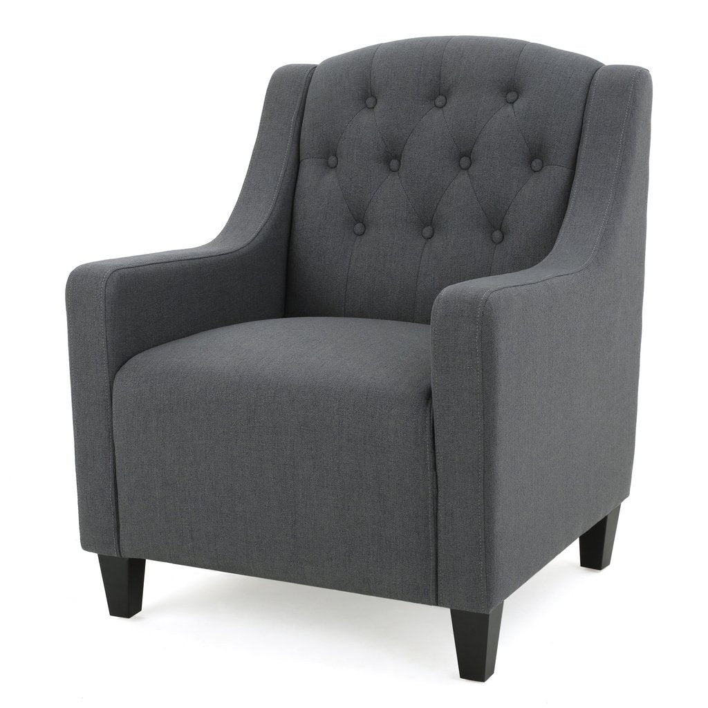 Canberra Linen Fabric Tufted Armchair in Dark Grey - Image 2