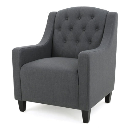 Canberra Linen Fabric Tufted Armchair in Dark Grey - Image 2