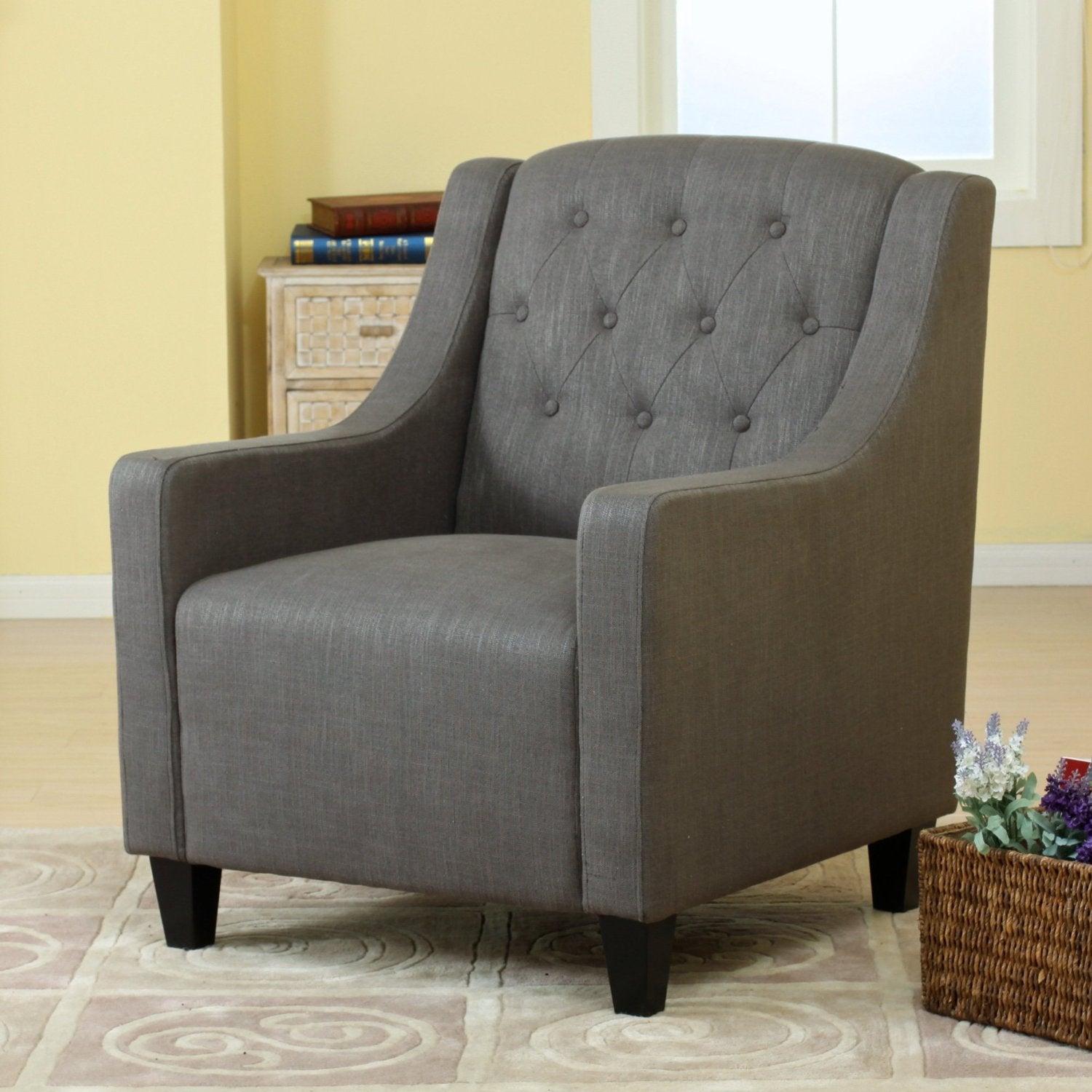 Canberra Fabric Armchair & Ottoman in Grey Linen - Image 2