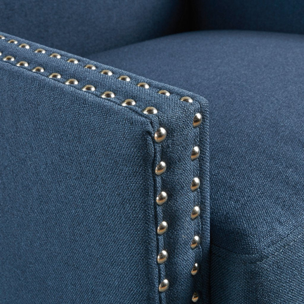 Cecilia Classic Studded Dark Blue Wingback Club Armchair - Image 2