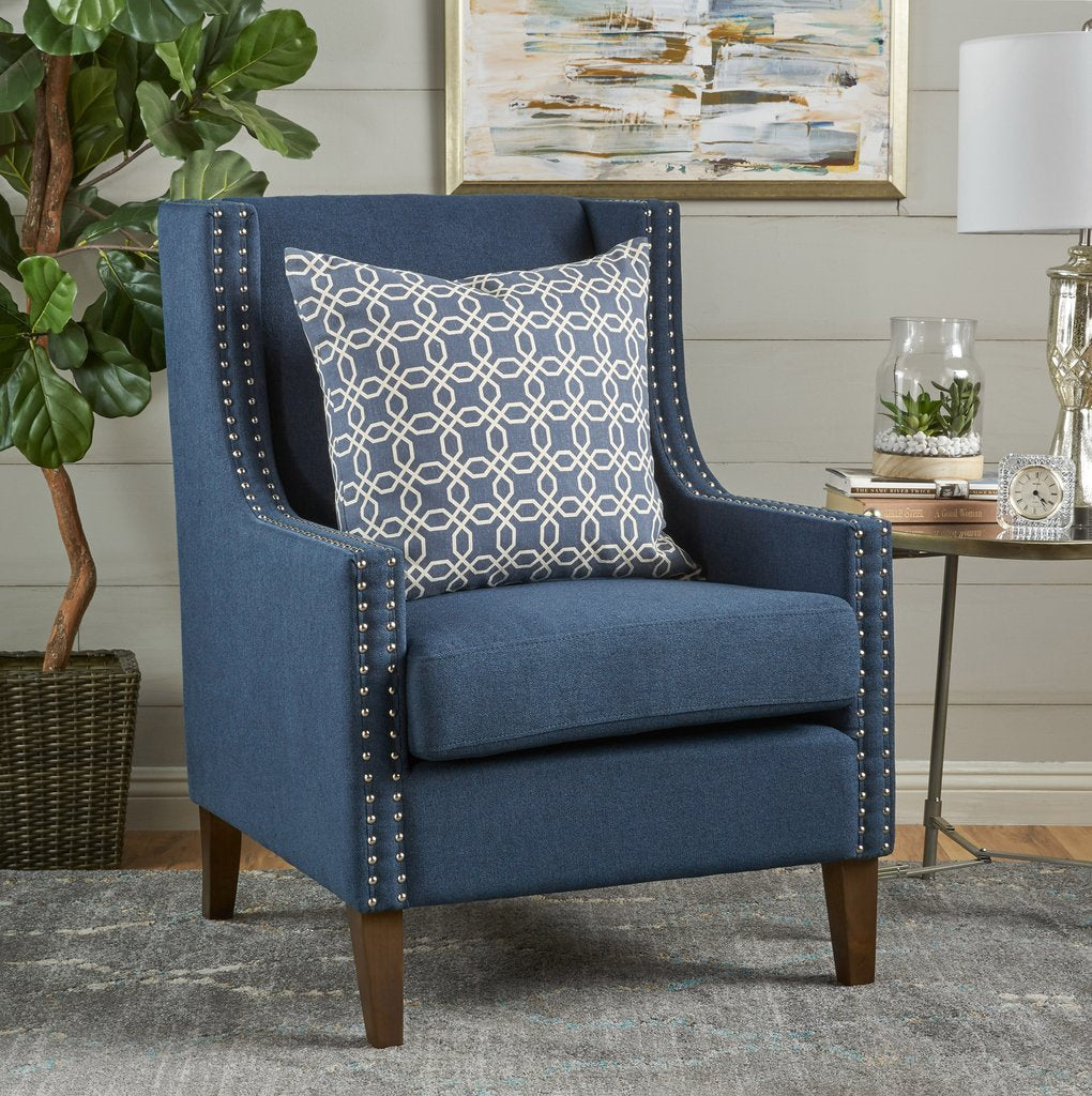 Cecilia Classic Studded Dark Blue Wingback Club Armchair - Image 4