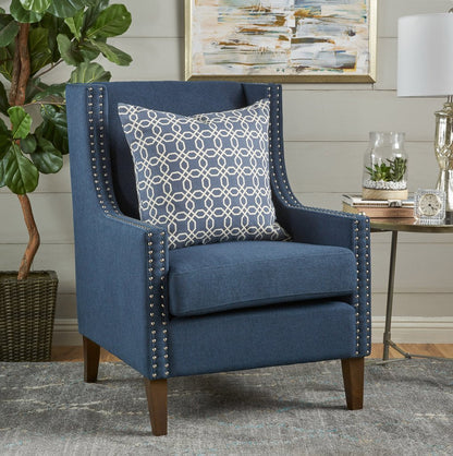 Cecilia Classic Studded Dark Blue Wingback Club Armchair - Image 4