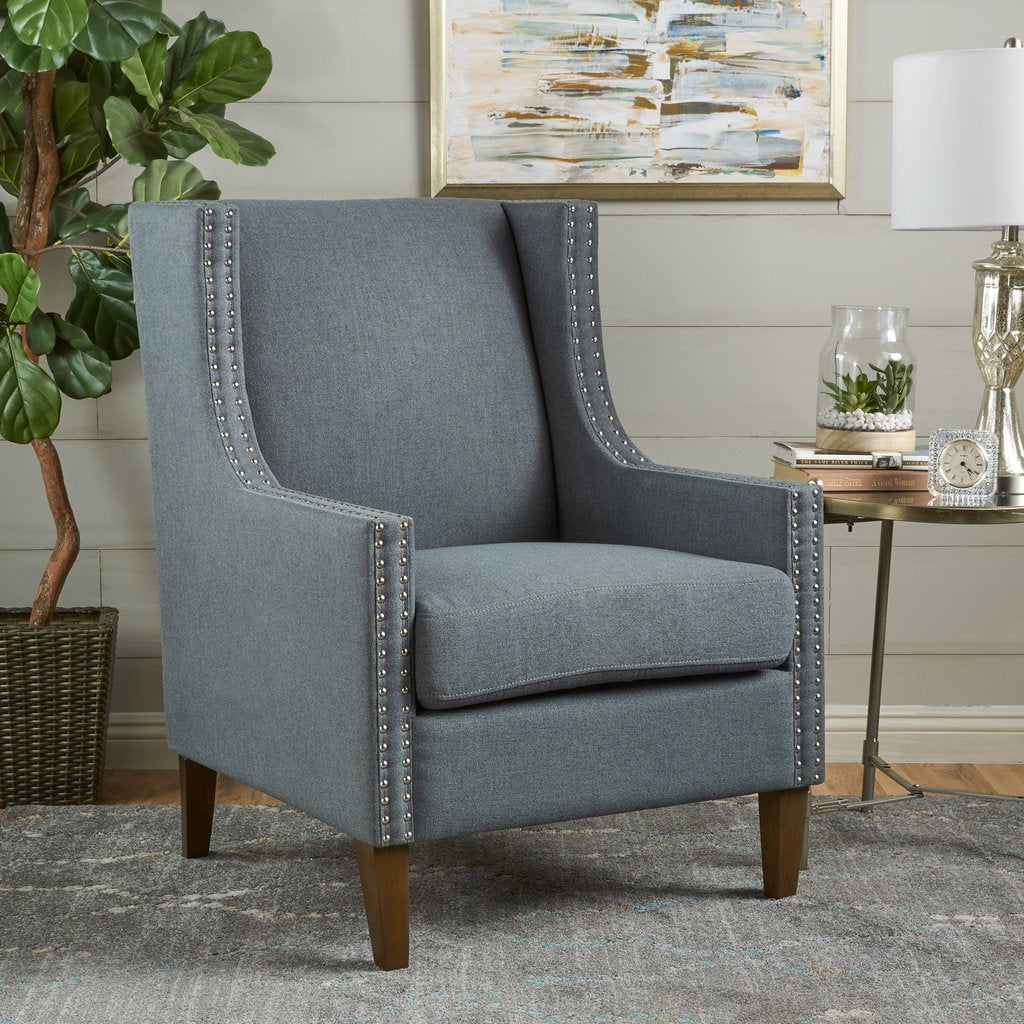Cecilia Classic Studded Light Grey Wingback Club Armchair - Image 2