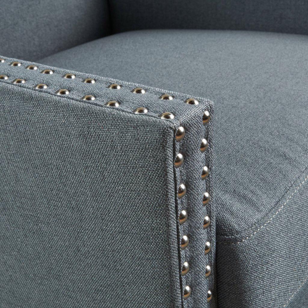 Cecilia Classic Studded Light Grey Wingback Club Armchair - Image 3