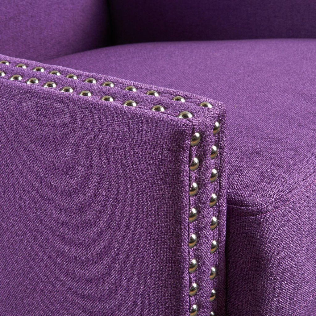 Cecilia Classic Studded Purple Wingback Club Armchair - Image 3