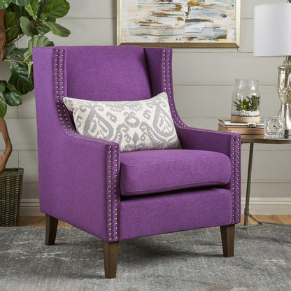 Cecilia Classic Studded Purple Wingback Club Armchair - Image 4