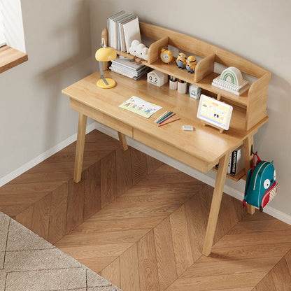 Solid Wood Study Desk with Shelf and Drawers/Rubberwood/Home Office Desk - Image 2