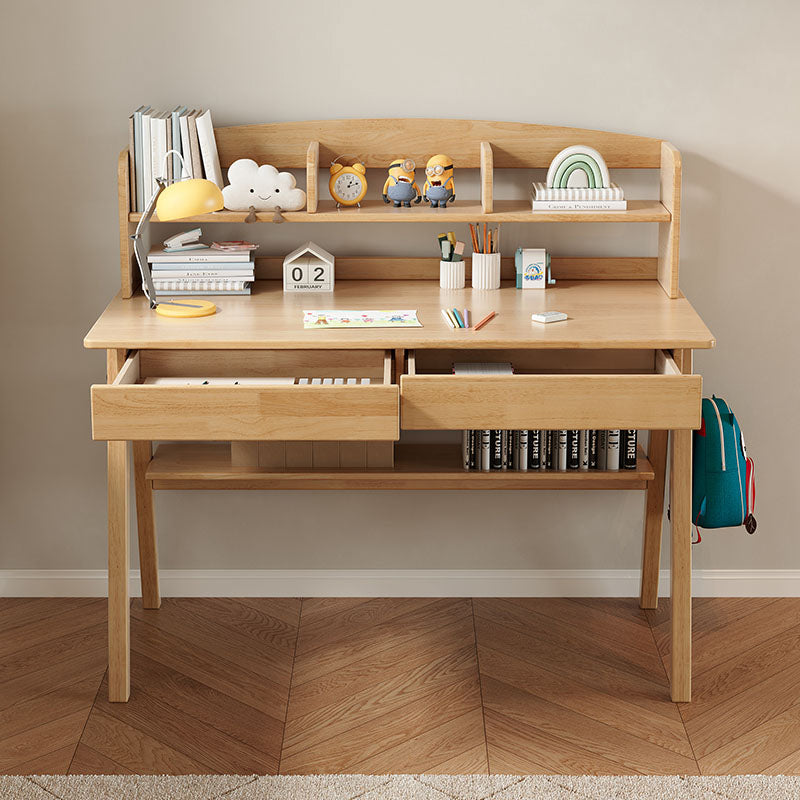 Solid Wood Study Desk with Shelf and Drawers/Rubberwood/Home Office Desk - Image 3