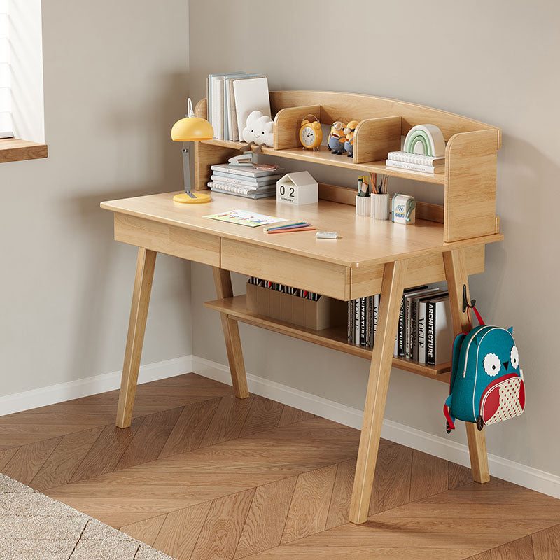 Solid Wood Study Desk with Shelf and Drawers/Rubberwood/Home Office Desk - Image 4
