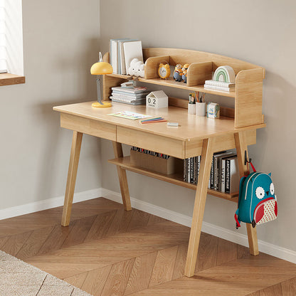 Solid Wood Study Desk with Shelf and Drawers/Rubberwood/Home Office Desk - Image 4