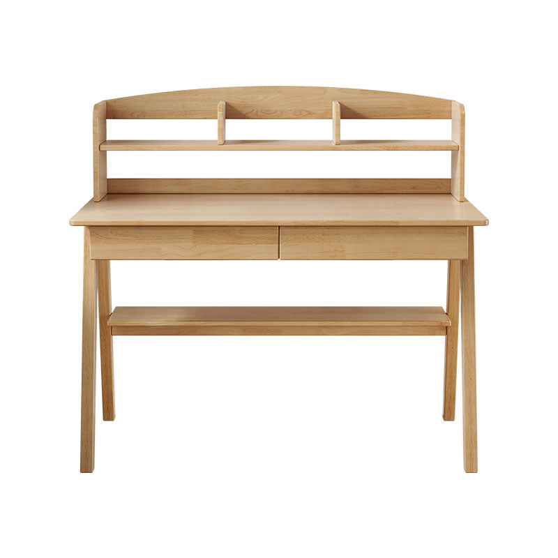 Solid Wood Study Desk with Shelf and Drawers/Rubberwood/Home Office Desk - Image 5