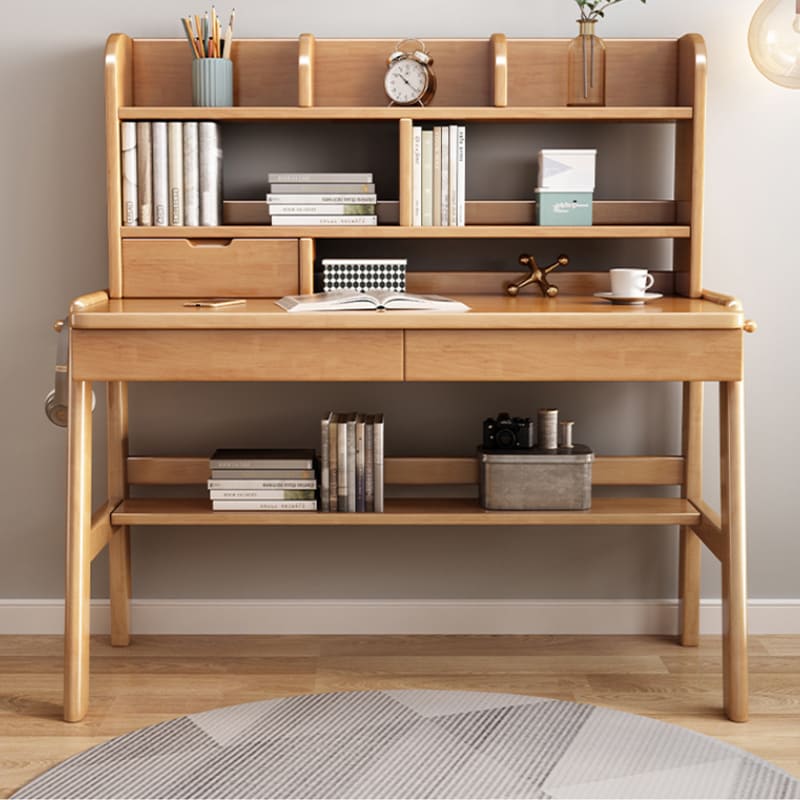 Ave Solid Wood Study Desk with Shelf and Drawers/Bookcase/Rubberwood/Pink - Image 2