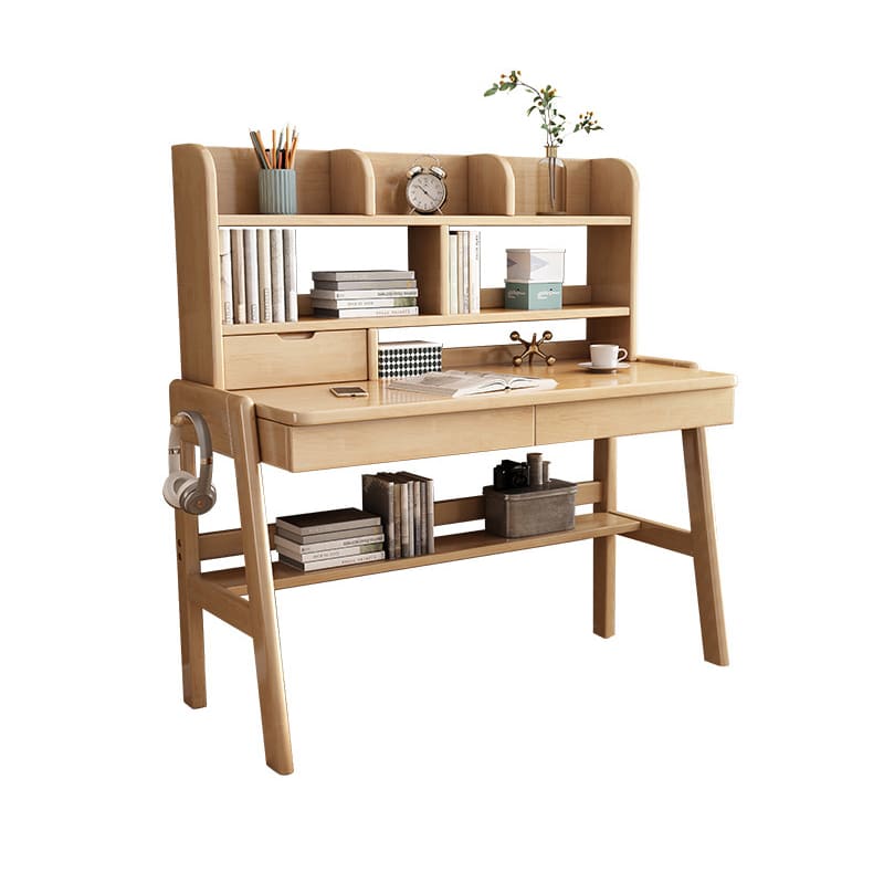 Ave Solid Wood Study Desk with Shelf and Drawers/Bookcase/Rubberwood/Pink - Image 3