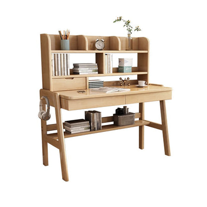 Ave Solid Wood Study Desk with Shelf and Drawers/Bookcase/Rubberwood/Pink - Image 3