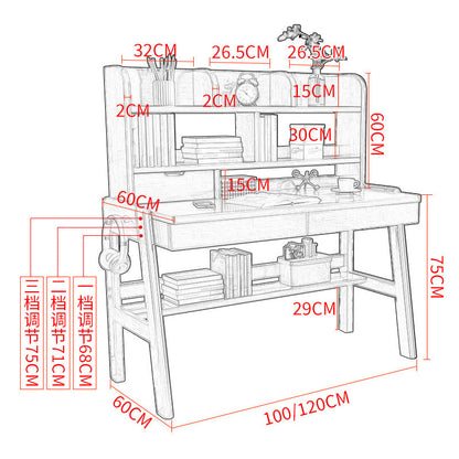 Ave Solid Wood Study Desk with Shelf and Drawers/Bookcase/Rubberwood - Image 5