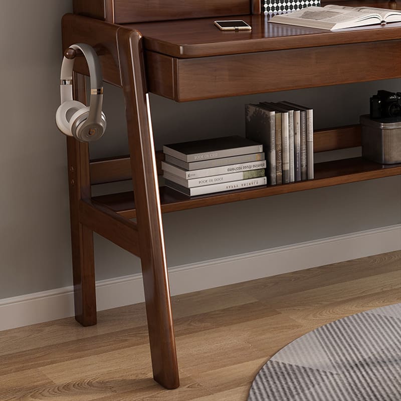 Ave Solid Wood Study Desk with Shelf and Drawers/Bookcase/Rubberwood/Walnut - Image 4