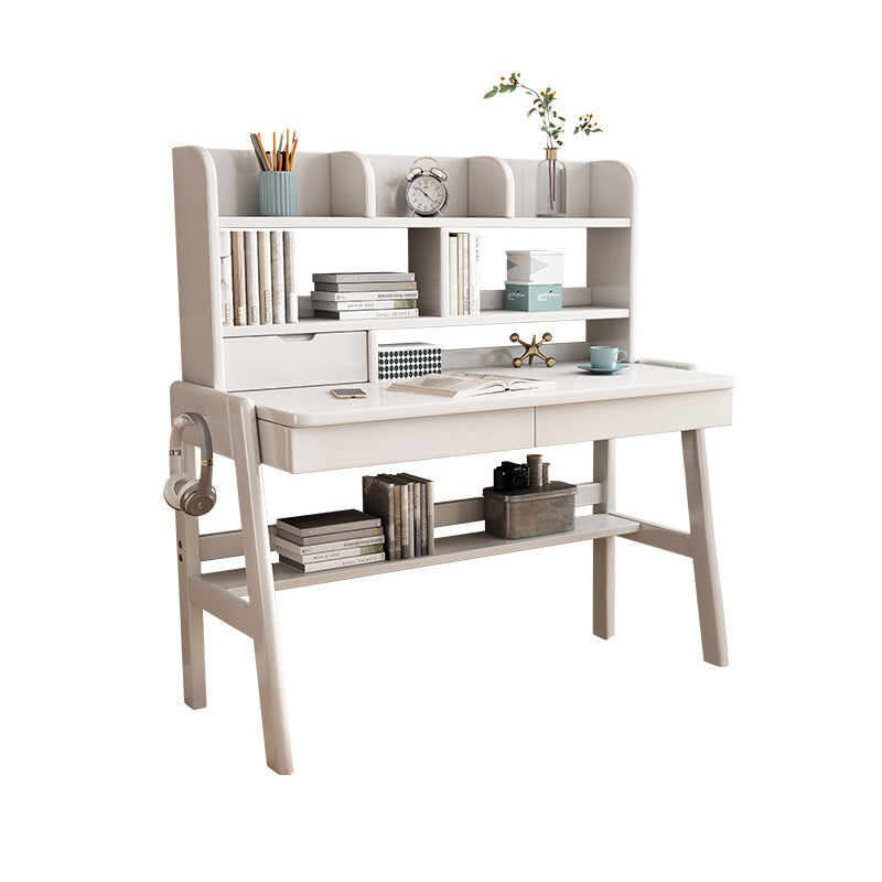 Ave Solid Wood Study Desk with Shelf and Drawers/Bookcase/Rubberwood/White - Image 2