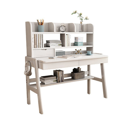 Ave Solid Wood Study Desk with Shelf and Drawers/Bookcase/Rubberwood/White - Image 2