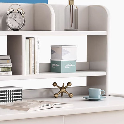 Ave Solid Wood Study Desk with Shelf and Drawers/Bookcase/Rubberwood/White - Image 3