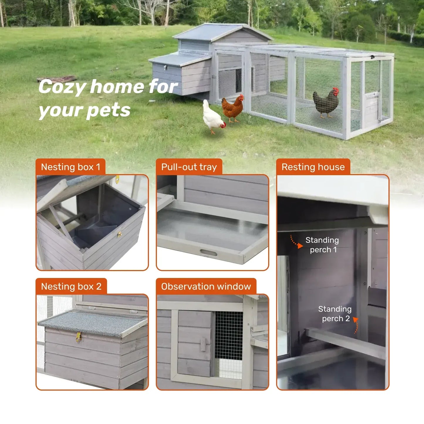 Samland Wooden Chicken Coop with Spacious Run – Outdoor Waterproof Hen House for Multiple Chickens - Image 2